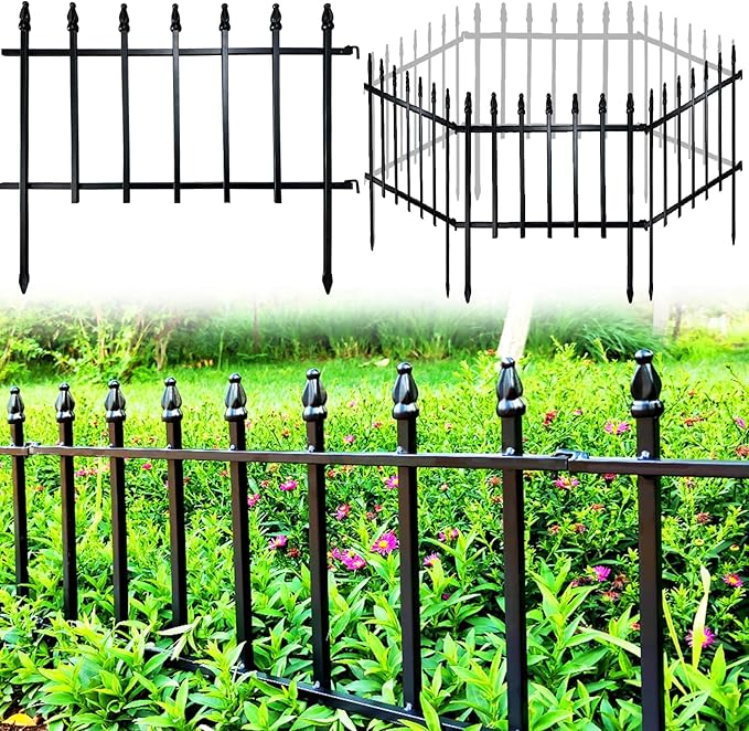 Metal Decorative Garden Fence 57cm Wide x 45cm High (5 Panels, Total Length 2.8m), Metal Fence Panels, Landscape Fencing for Flower Bed, Trees, Animal Barrier